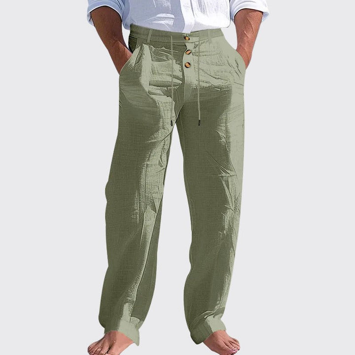 Joshua - Men's Drawstring Button Waist Linen Look Pants