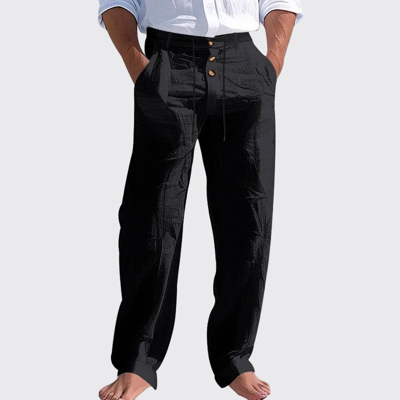 Joshua - Men's Drawstring Button Waist Linen Look Pants