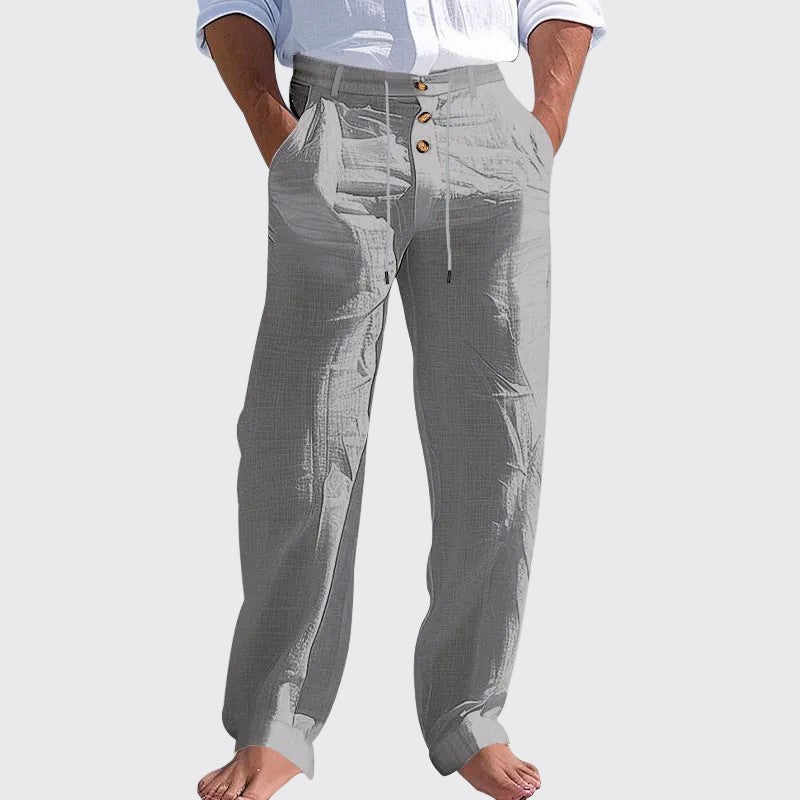 Joshua - Men's Drawstring Button Waist Linen Look Pants