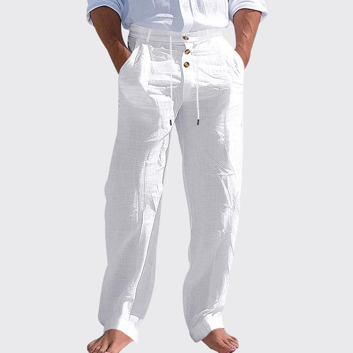 Joshua - Men's Drawstring Button Waist Linen Look Pants