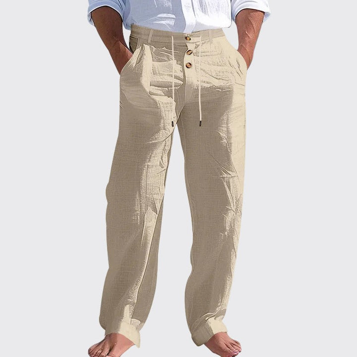 Joshua - Men's Drawstring Button Waist Linen Look Pants