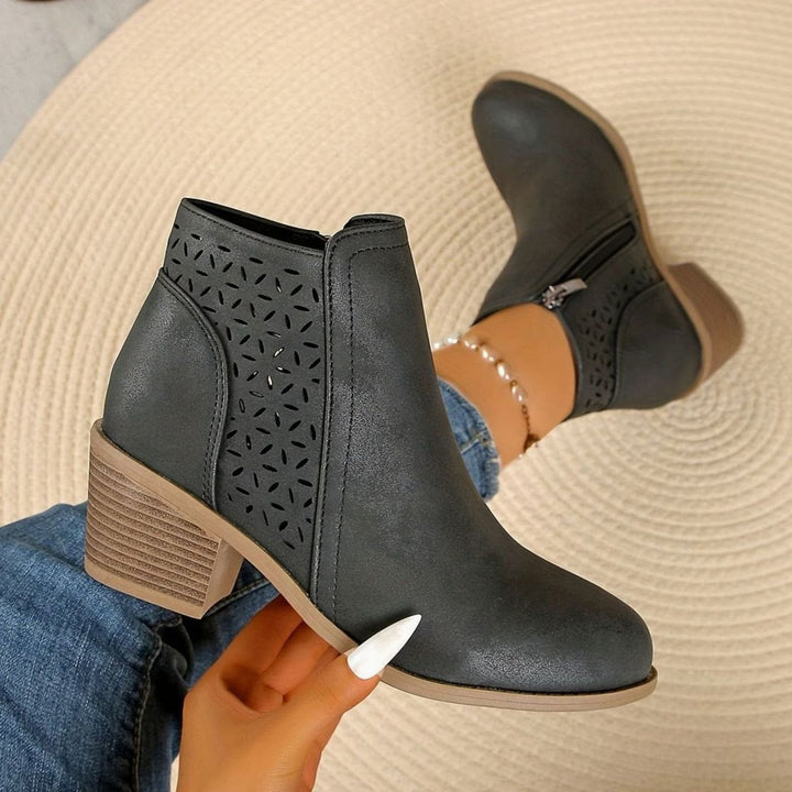 Juliana - Women's Ankle Boots with Chunky Block Heel and Side Zip