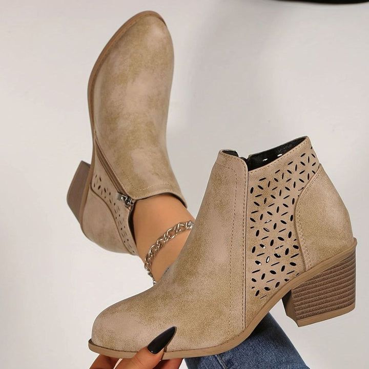 Juliana - Women's Ankle Boots with Chunky Block Heel and Side Zip