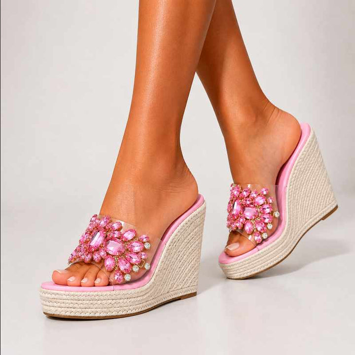 Juliet - Women's Crystal Transparent Strap Wedges