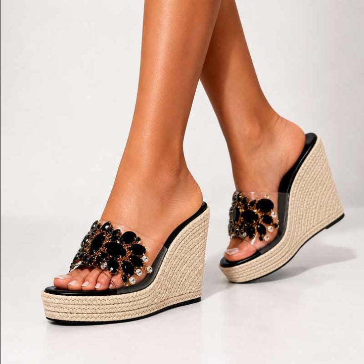 Juliet - Women's Crystal Transparent Strap Wedges