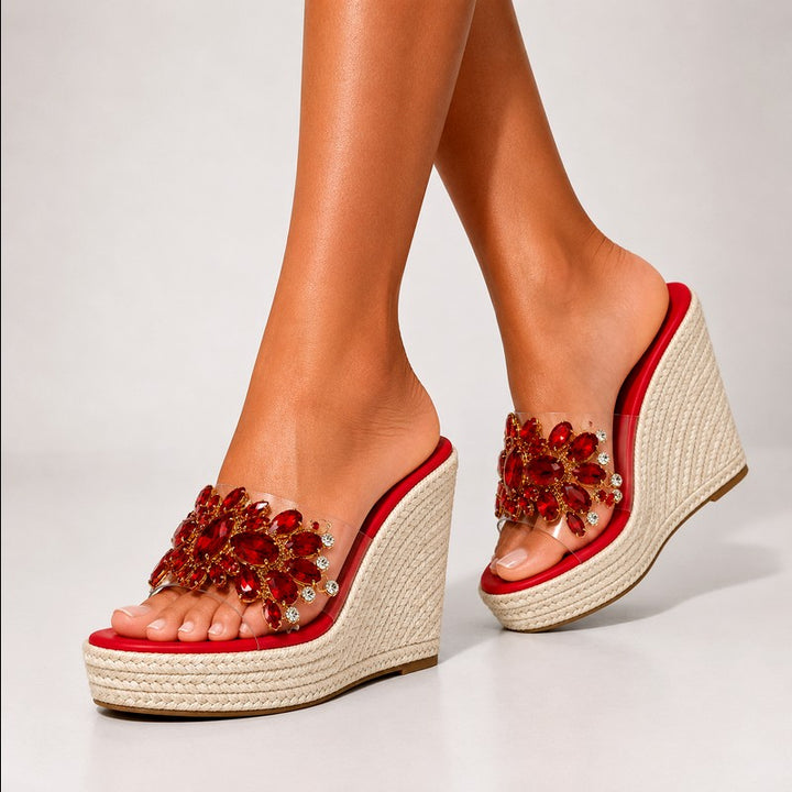 Juliet - Women's Crystal Transparent Strap Wedges