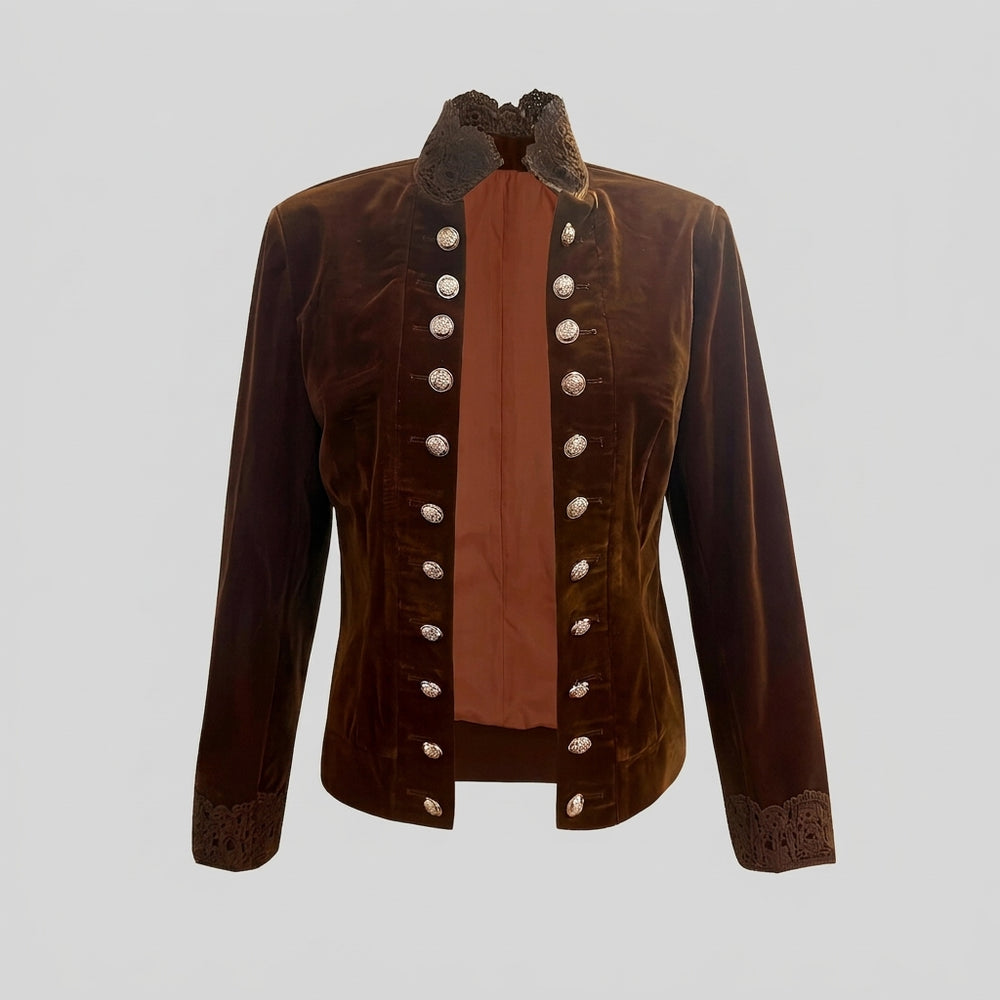 Julieta -  Women's Lace-Trimmed Velvet Military Jacket 3