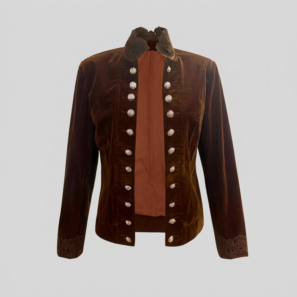 Julieta -  Women's Lace-Trimmed Velvet Military Jacket 3
