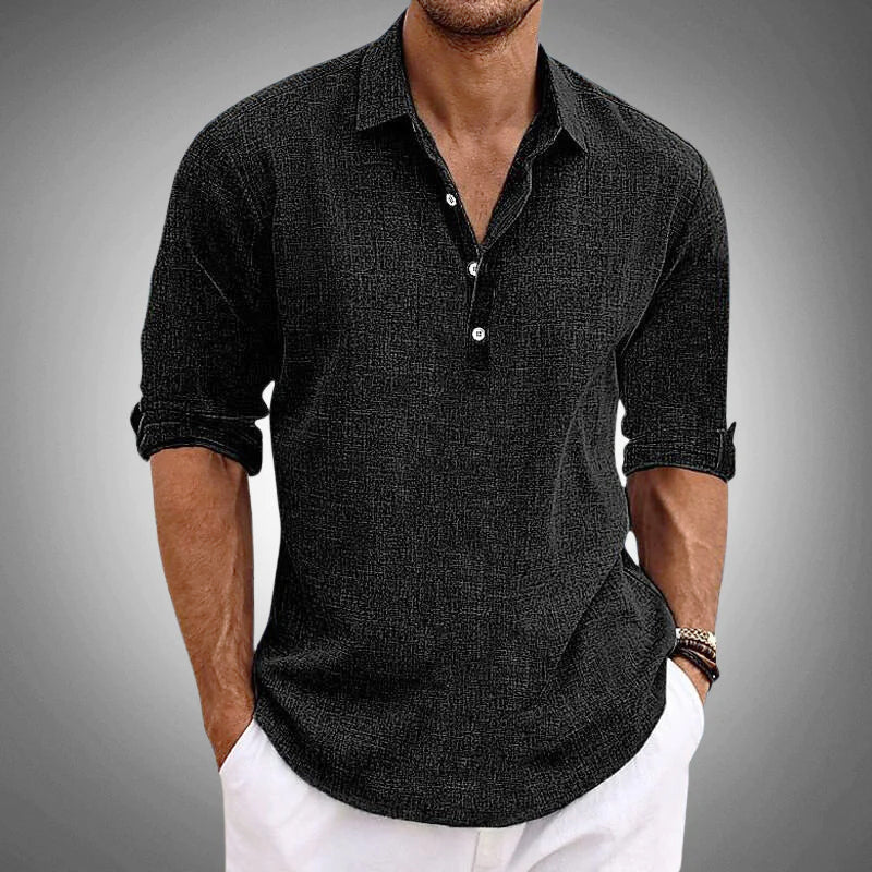 Justin - Men's Textured Long Sleeve Collared Shirt
