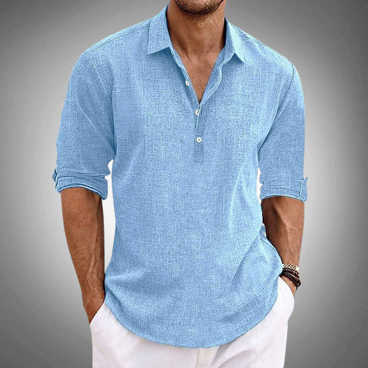 Justin - Men's Textured Long Sleeve Collared Shirt