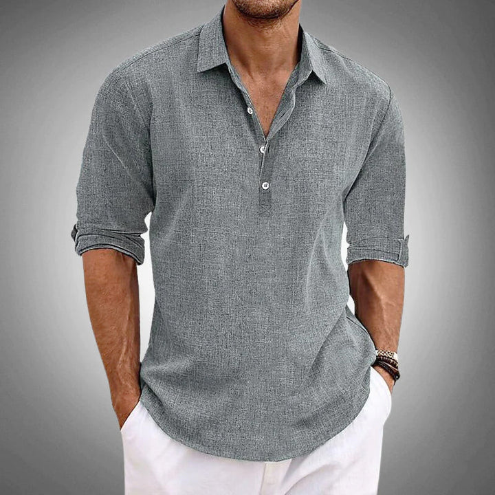 Justin - Men's Textured Long Sleeve Collared Shirt