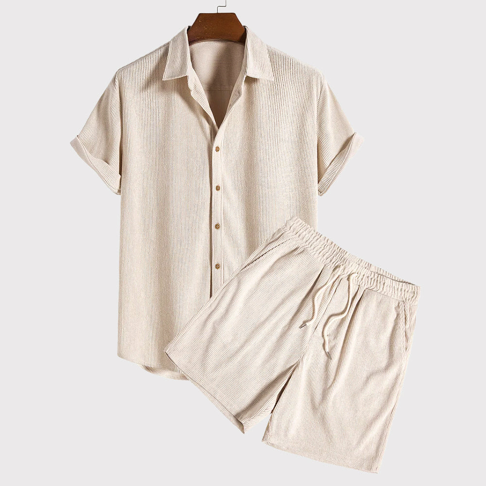 Justin - Men's Textured Shirt and Shorts Matching Set