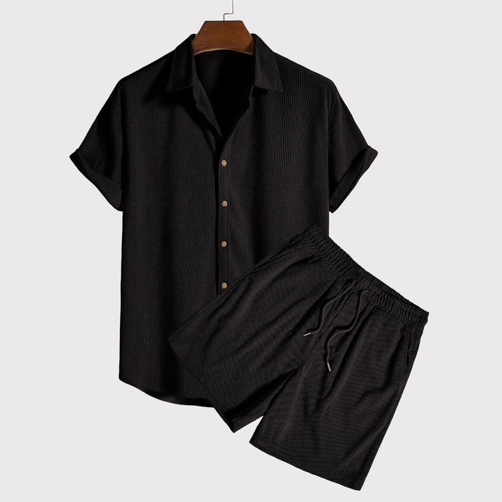Justin - Men's Textured Shirt and Shorts Matching Set