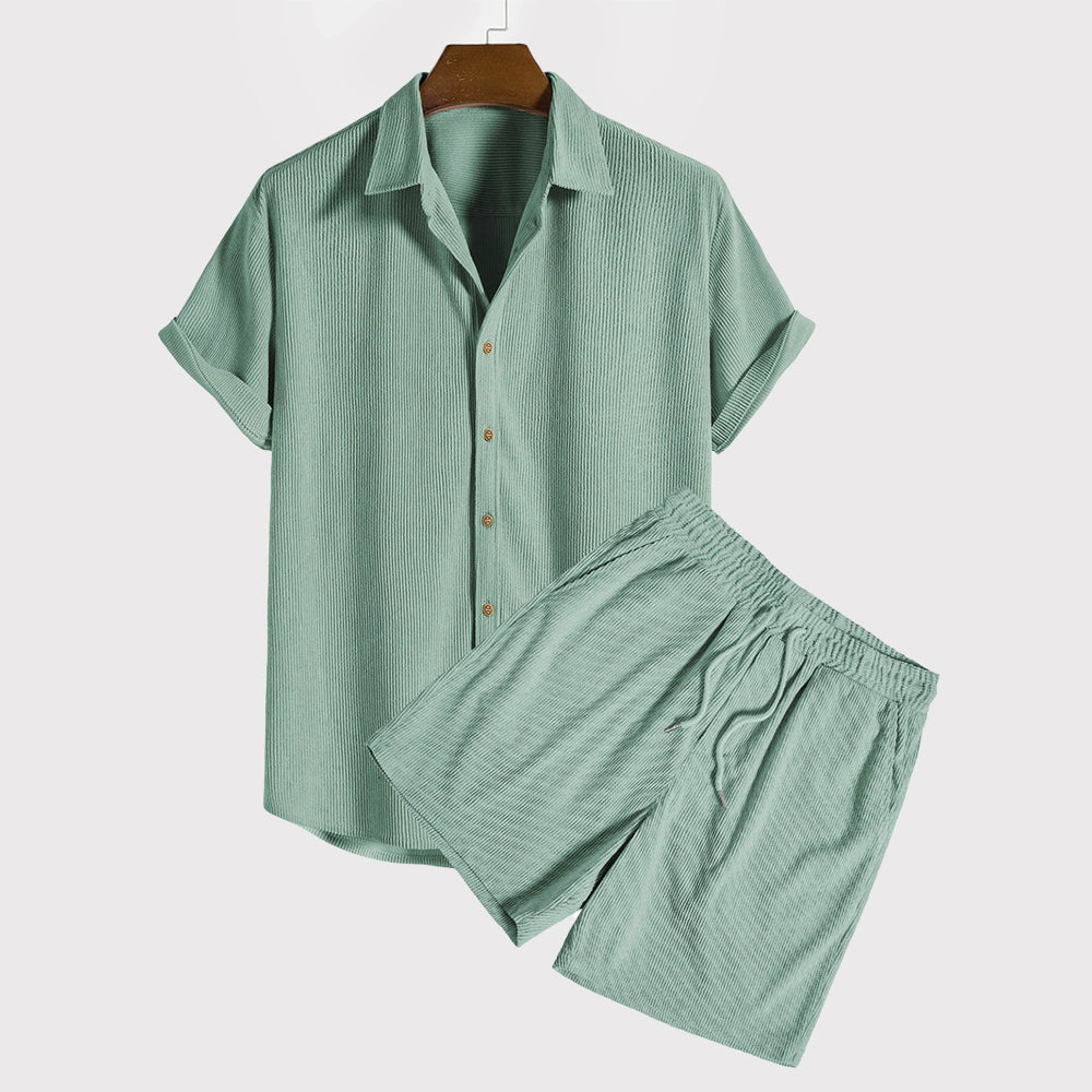 Justin - Men's Textured Shirt and Shorts Matching Set
