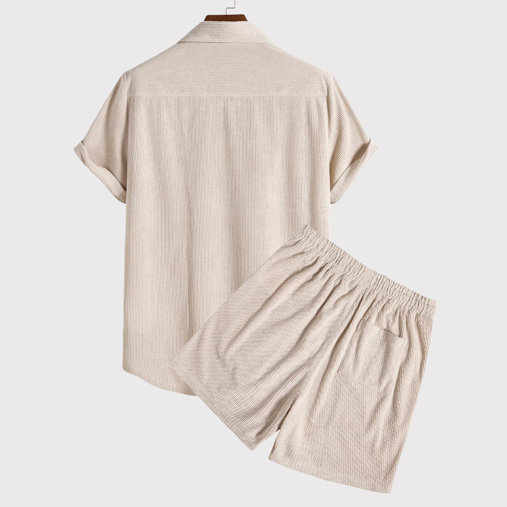 Justin - Men's Textured Shirt and Shorts Matching Set
