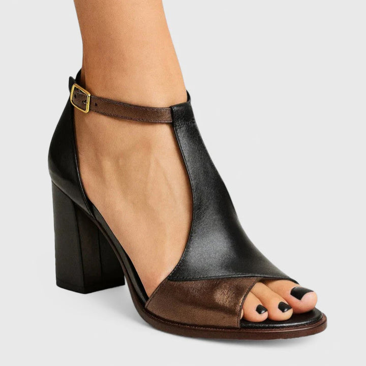 Kamila - Women's Two-Tone T-Strap Heeled Sandals