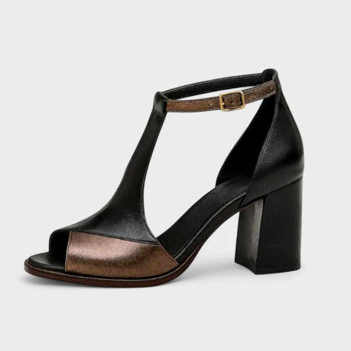 Kamila - Women's Two-Tone T-Strap Heeled Sandals