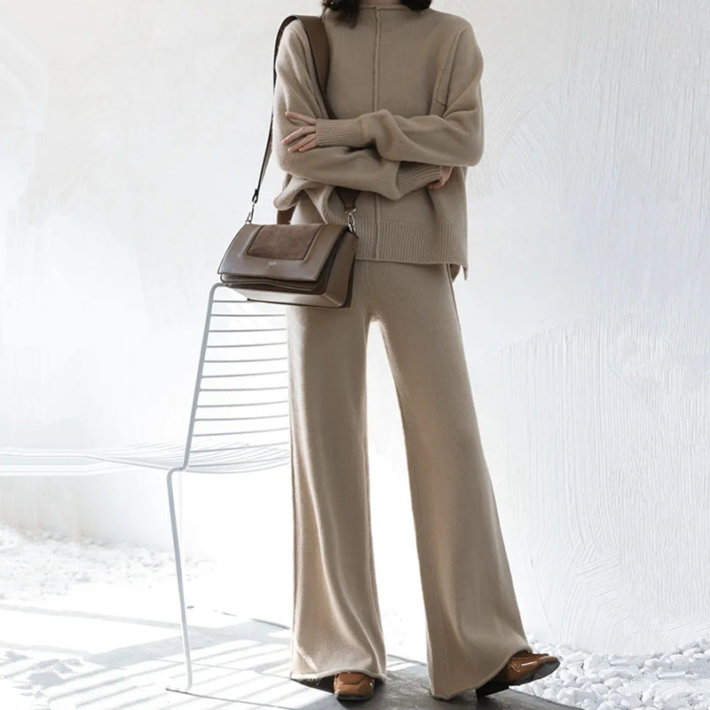 Kate - Women's Center-Seam Knit Top and Wide-Leg Pants Set