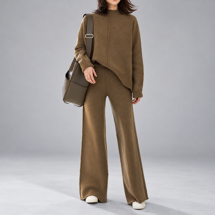 Kate - Women's Center-Seam Knit Top and Wide-Leg Pants Set
