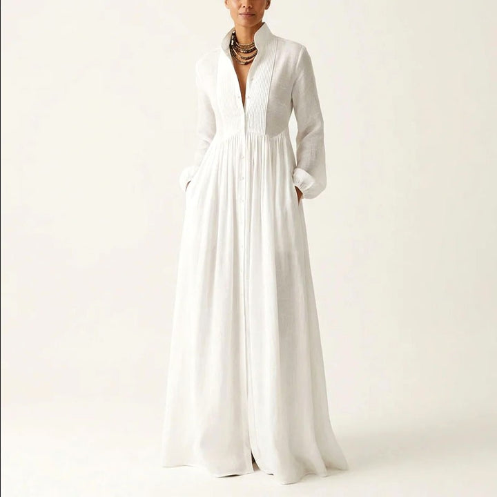 Kathi - Women's Cotton Linen Pleated Boho Maxi Dress