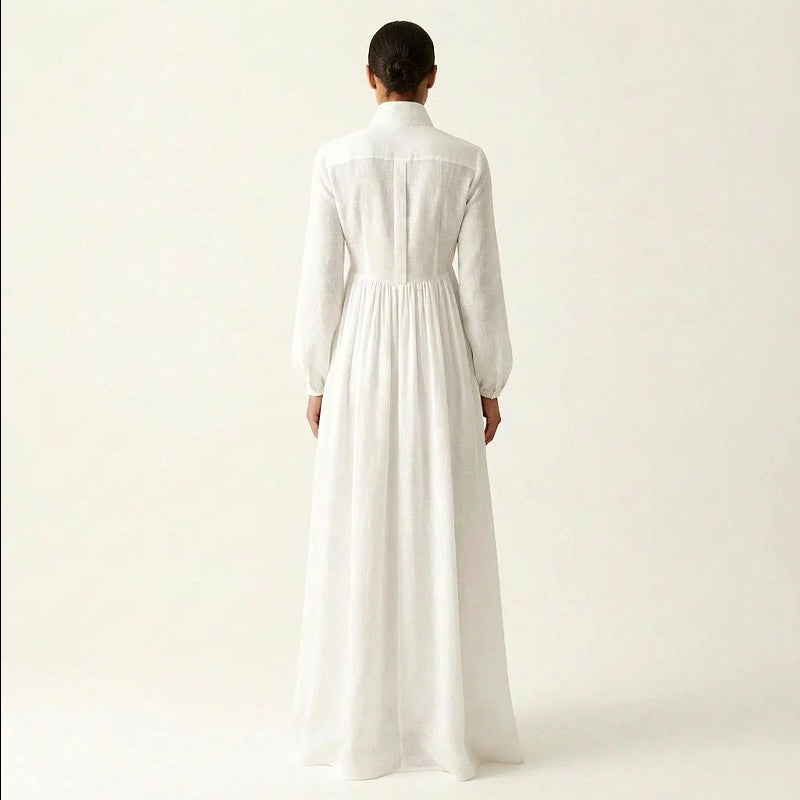 Kathi - Women's Cotton Linen Pleated Boho Maxi Dress