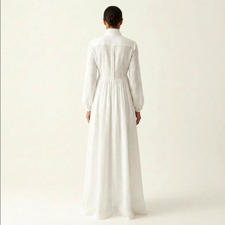 Kathi - Women's Cotton Linen Pleated Boho Maxi Dress