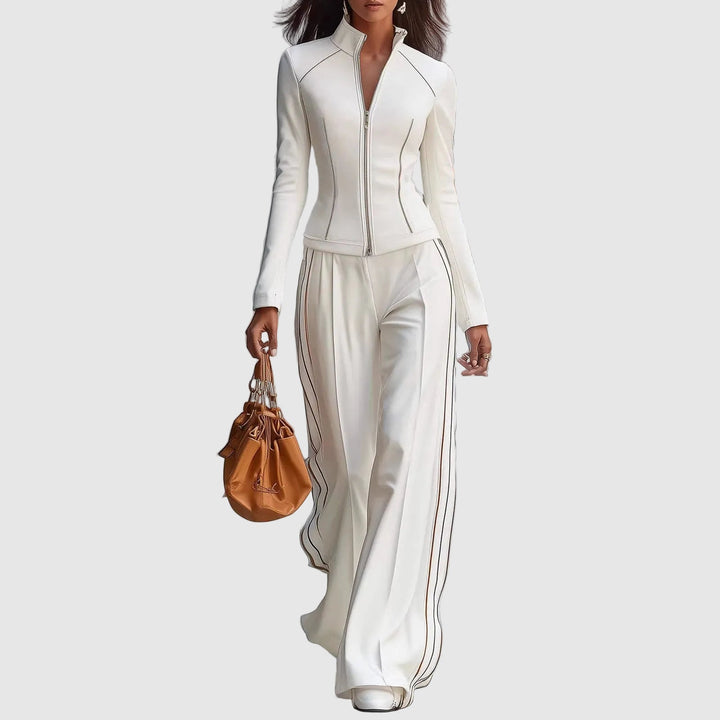 Kendall - Women's Zip Front Jacket And Wide Leg Pants Set
