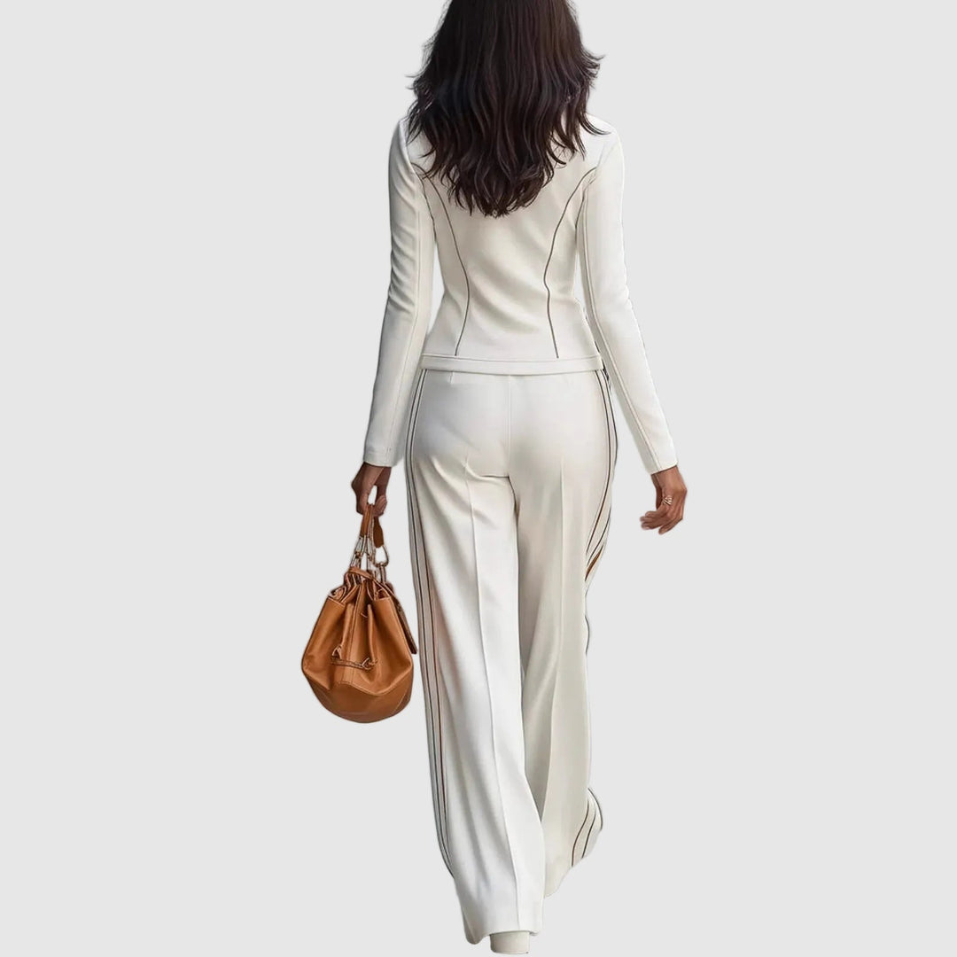 Kendall - Women's Zip Front Jacket And Wide Leg Pants Set
