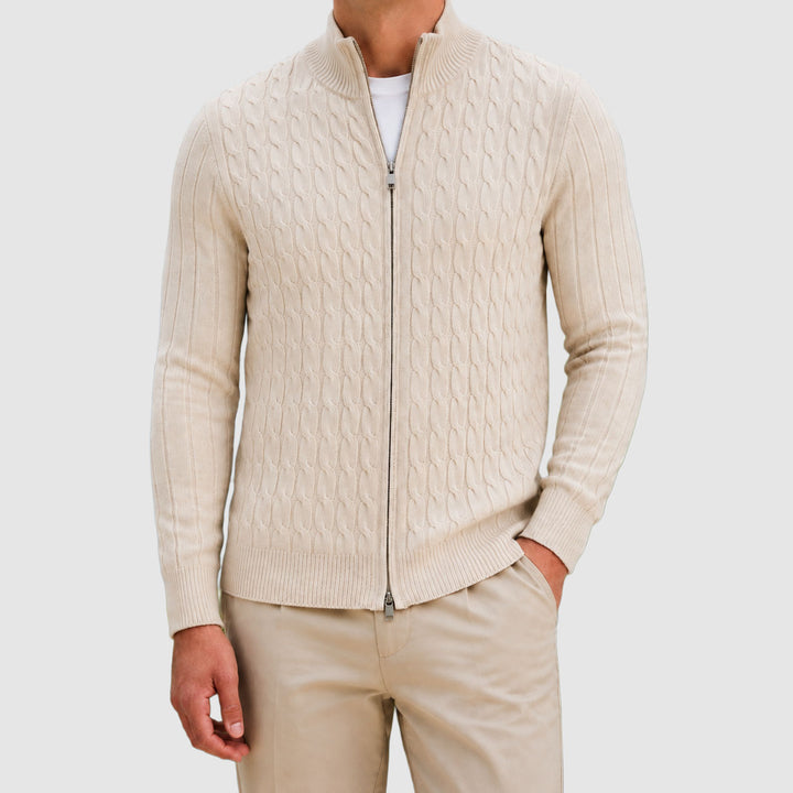 Kenneth - Men's Textured Cable-Knit Full-Zip Cardigan