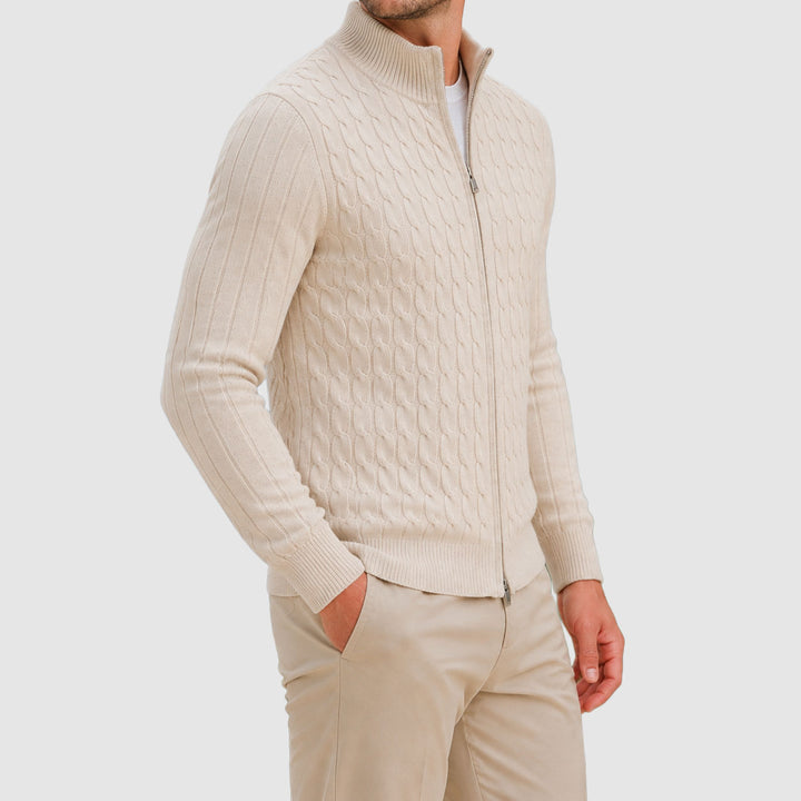 Kenneth - Men's Textured Cable-Knit Full-Zip Cardigan
