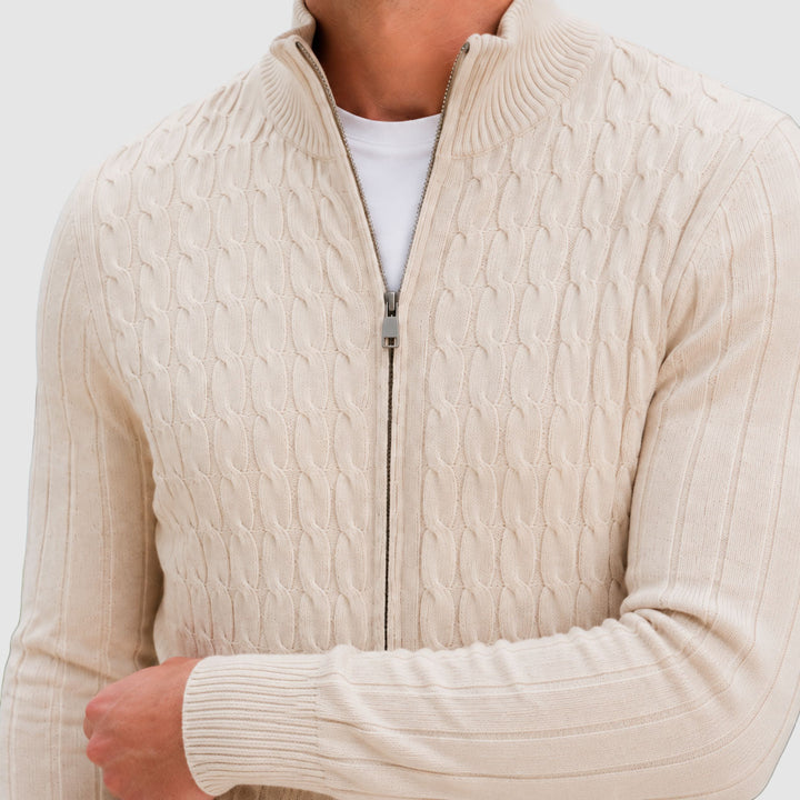 Kenneth - Men's Textured Cable-Knit Full-Zip Cardigan