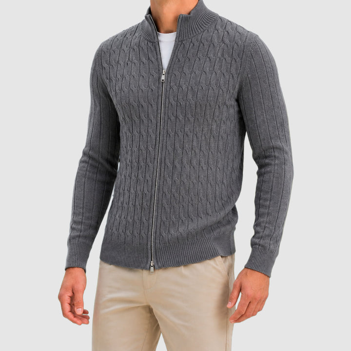Kenneth - Men's Textured Cable-Knit Full-Zip Cardigan