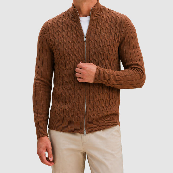 Kenneth - Men's Textured Cable-Knit Full-Zip Cardigan