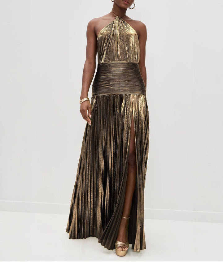 Kierra - Women’s Metallic Halter Neck Party Dress