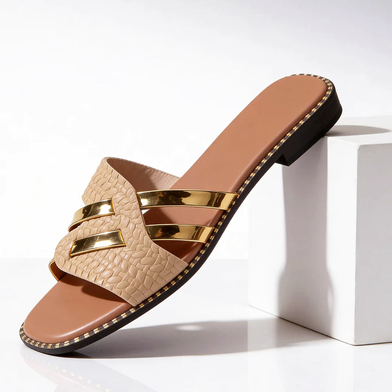 Kimberly - Women’s Metallic Accent Textured Slide Sandals
