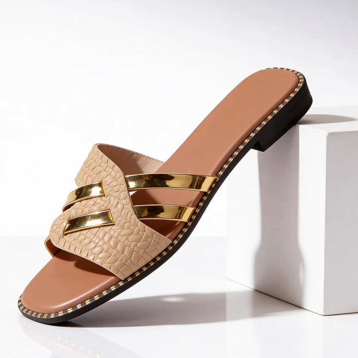 Kimberly - Women’s Metallic Accent Textured Slide Sandals