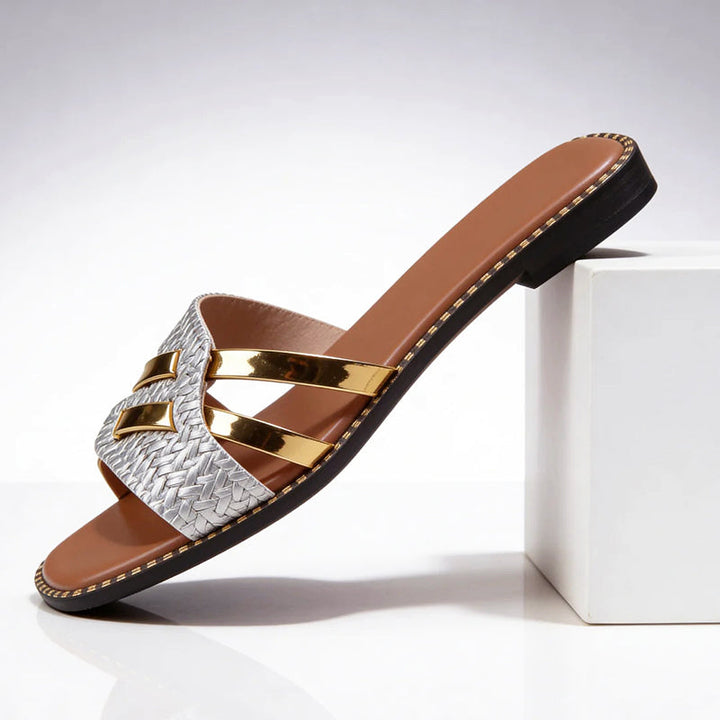 Kimberly - Women’s Metallic Accent Textured Slide Sandals