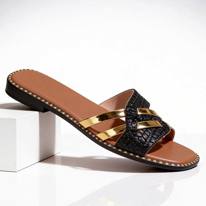 Kimberly - Women’s Metallic Accent Textured Slide Sandals