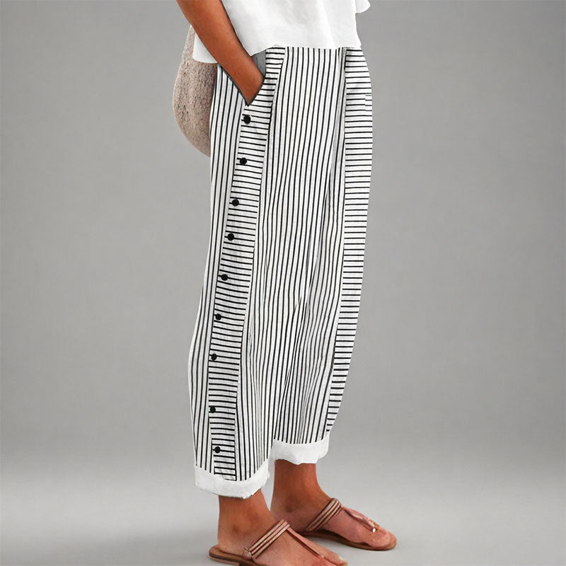Kimberly - Women's Wide-Leg Striped Cropped Pants