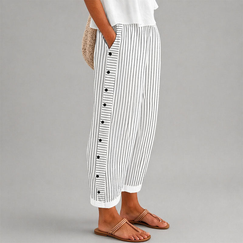 Kimberly - Women's Wide-Leg Striped Cropped Pants
