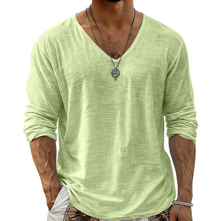 Lance - Men's Cotton Linen V-Neck Long Sleeve T-Shirt 5