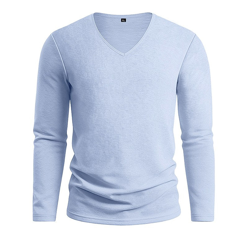 Lance - Men's Cotton Linen V-Neck Long Sleeve T-Shirt 7
