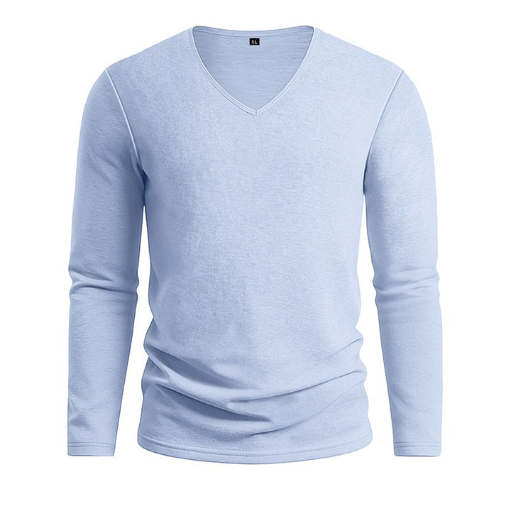 Lance - Men's Cotton Linen V-Neck Long Sleeve T-Shirt 7