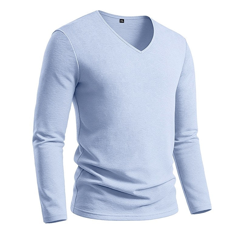 Lance - Men's Cotton Linen V-Neck Long Sleeve T-Shirt 8