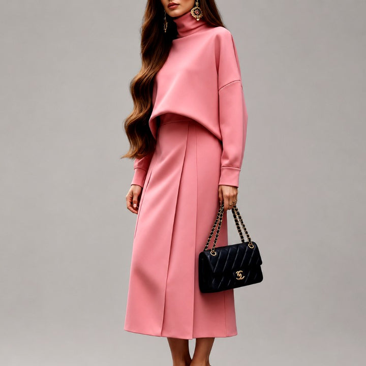 Lauren - Women's High-Neck Top & A-Line Midi Skirt Fall Set