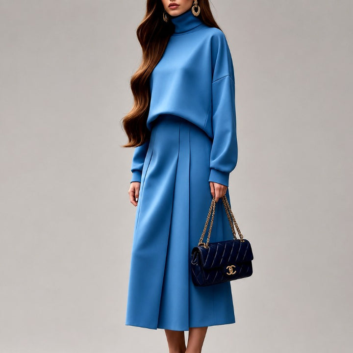 Lauren - Women's High-Neck Top & A-Line Midi Skirt Fall Set