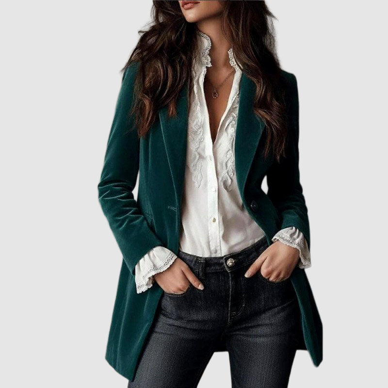 Leia - Women's Velvet Tailored Longline Blazer