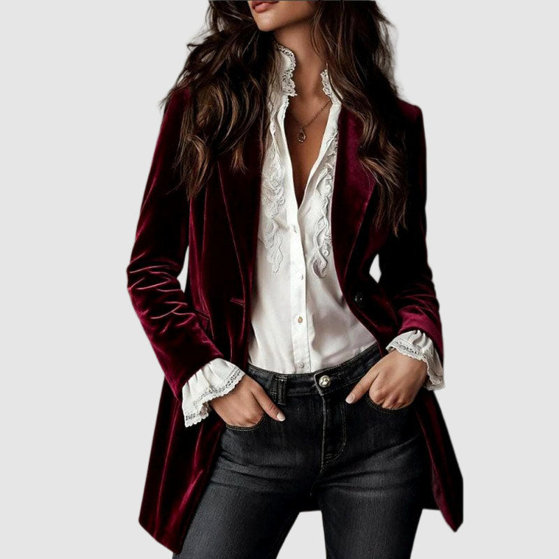 Leia - Women's Velvet Tailored Longline Blazer