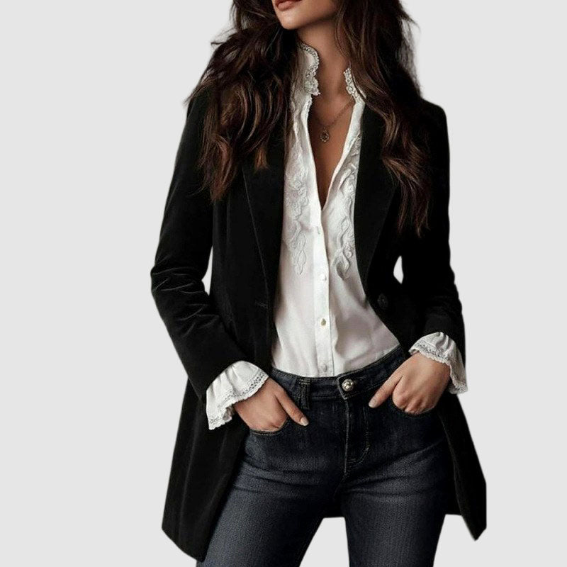 Leia - Women's Velvet Tailored Longline Blazer