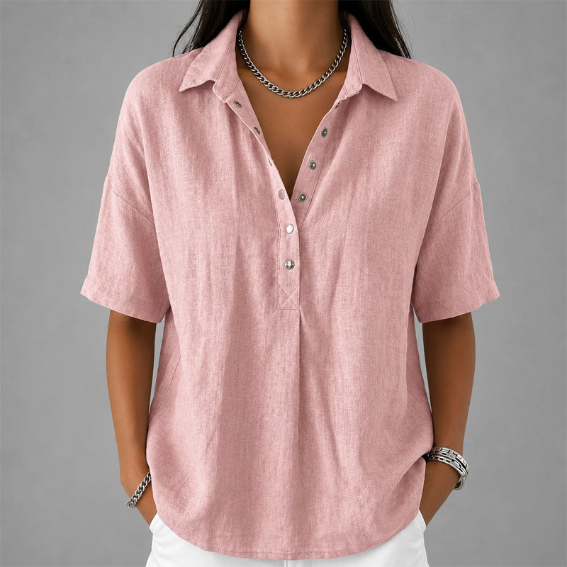 Lennox - Women's Casual Collared Henley Blouse